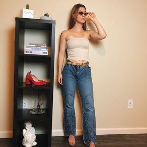 Oasis VINTAGE detail mid wash low rise jean